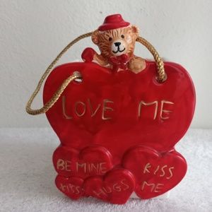 Vintage Ceramic Gift Bag Box W  Bear & Hearts w Sayings Valentine Day  AS IS